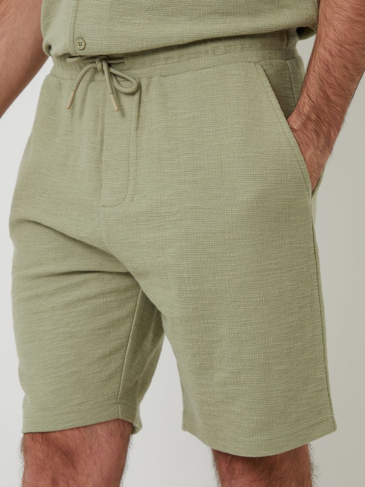 Threadbare Green Textured Elasticated Waist Shorts - Image 4 of 4