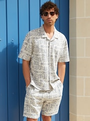 Threadbare Blue Patterned Textured Pull On Shorts - Image 1 of 5