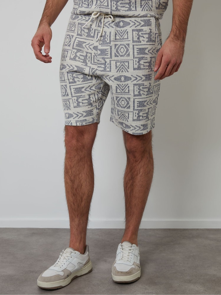 Threadbare Blue Patterned Textured Pull On Shorts - Image 2 of 5 Threadbare Blue Patterned Textured Pull On Shorts - Image 2 of 5