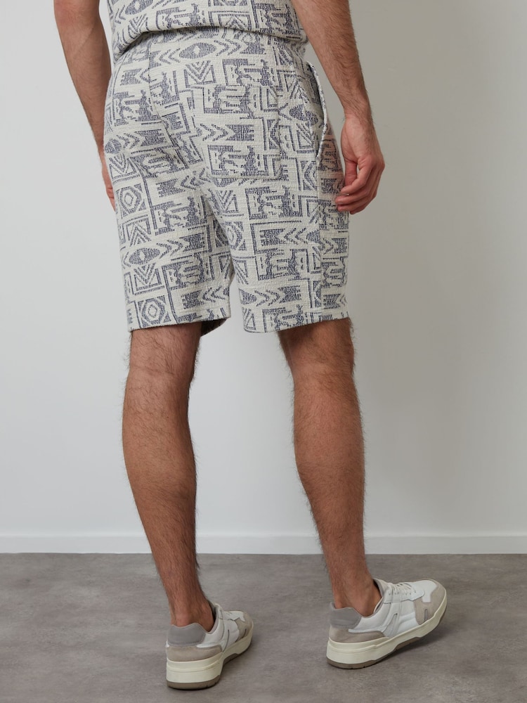 Threadbare Blue Patterned Textured Pull On Shorts - Image 3 of 5