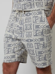 Threadbare Blue Patterned Textured Pull On Shorts - Image 5 of 5