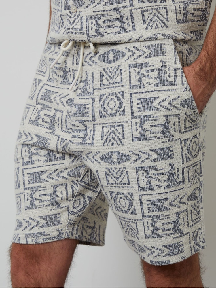 Threadbare Blue Patterned Textured Pull On Shorts - Image 5 of 5