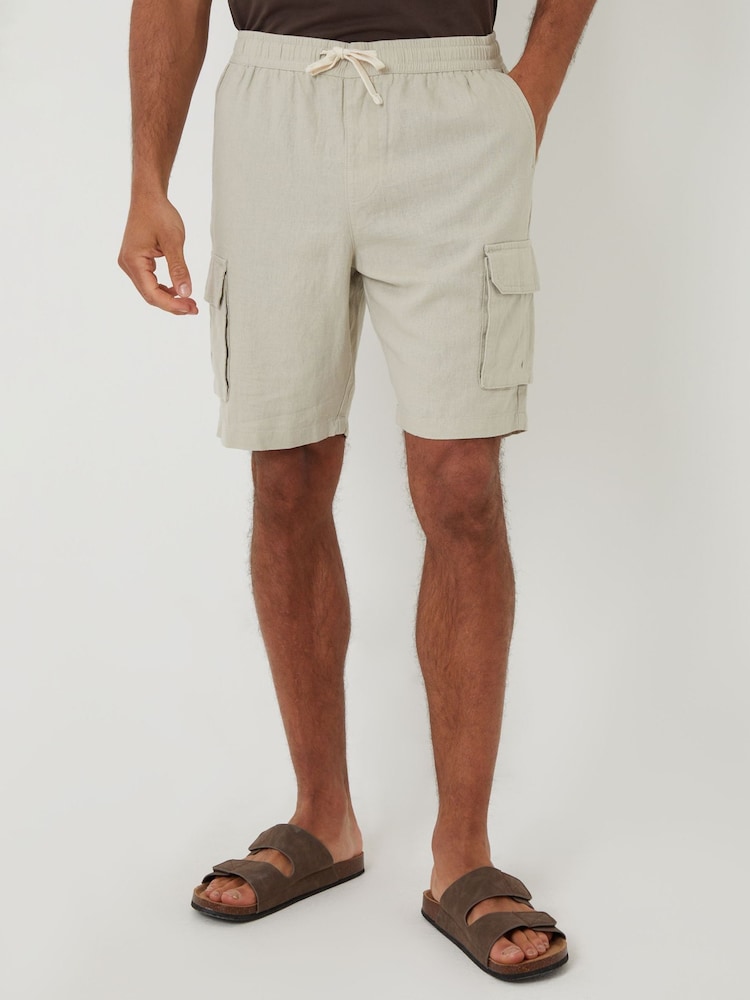 Threadbare Natural Linen Blend Cargo Shorts - Image 1 of 5