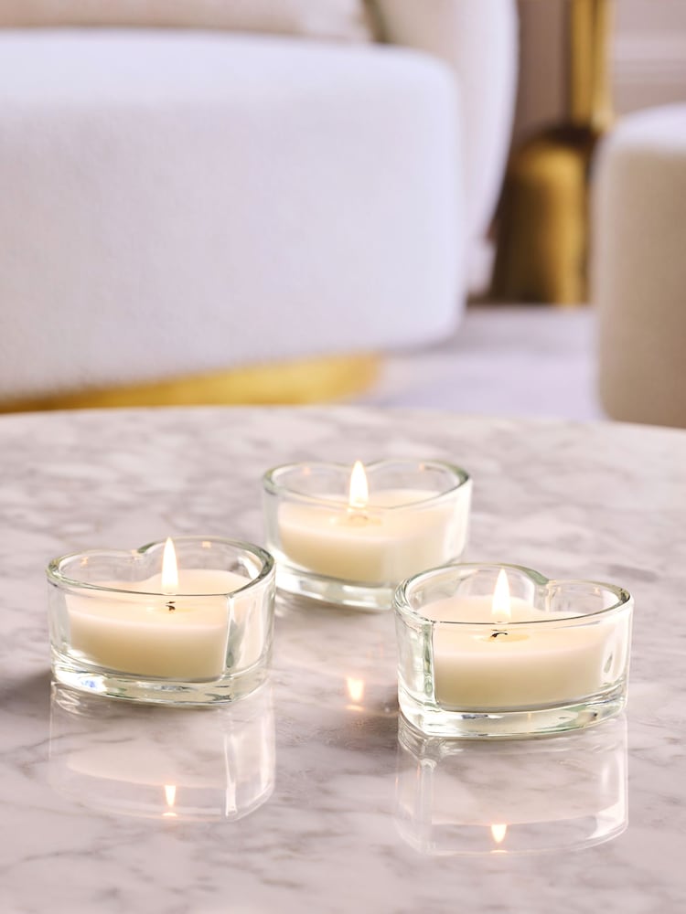 Unfragranced Heart Set of 3 Glass Candle Tealights - Image 1 of 5