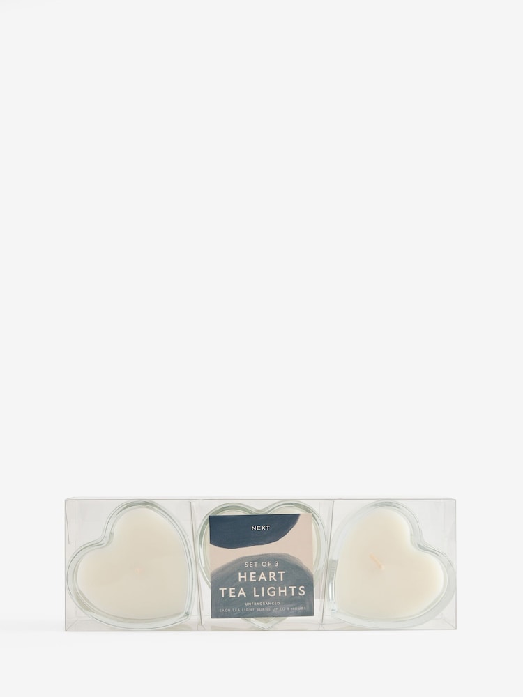 Unfragranced Heart Set of 3 Glass Candle Tealights - Image 5 of 5