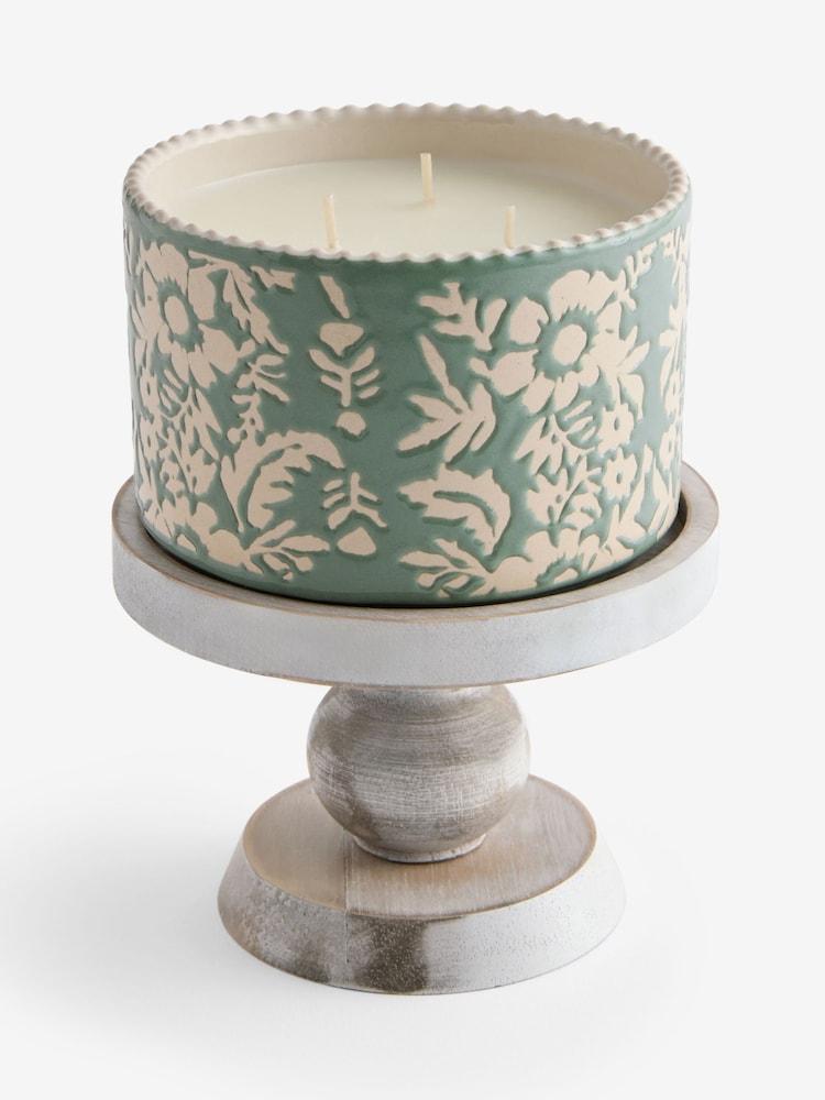 Blushing Peony Green Floral Ceramic Footed Candle - Image 3 of 3