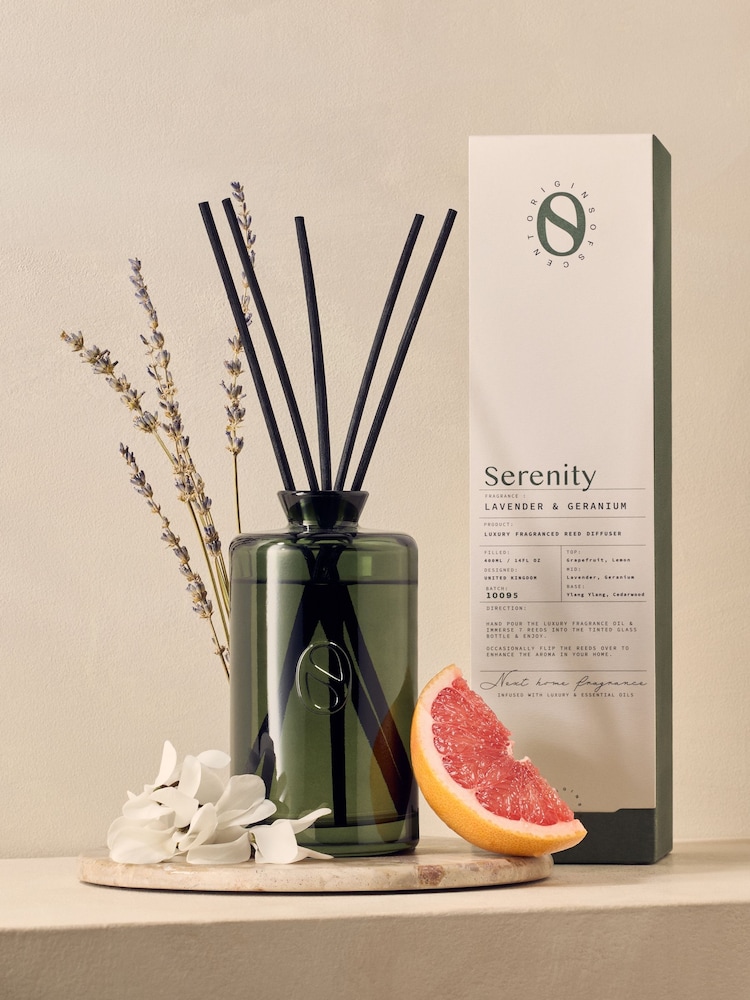 Serenity Green Geranium & Lavender 400ml Reed Diffuser - Image 1 of 7 Serenity Green Geranium & Lavender 400ml Reed Diffuser - Image 1 of 7