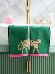 Set of 2 Green Cheetah Print 100% Cotton Face Cloths - Image 1 of 2