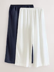 White/Navy Wide Leg Trousers 2 Pack with Linen - Image 1 of 5