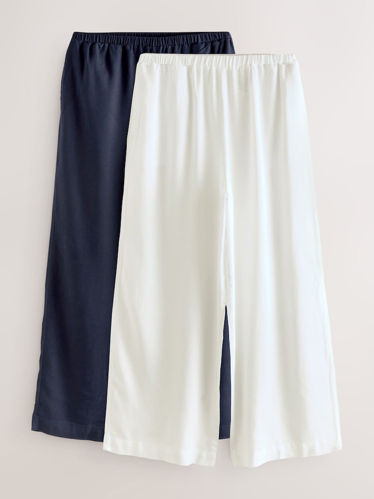 White/Navy Wide Leg Trousers 2 Pack with Linen - Image 1 of 5