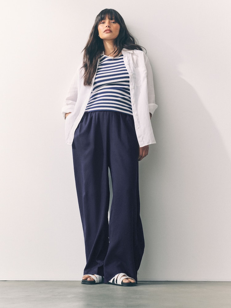 White/Navy Wide Leg Trousers 2 Pack with Linen - Image 2 of 9 White/Navy Wide Leg Trousers 2 Pack with Linen - Image 2 of 9