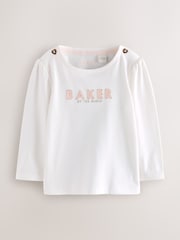 Baker by Ted Baker Pink Jacquard Bow Dungarees & T-Shirt Set - Image 4 of 9