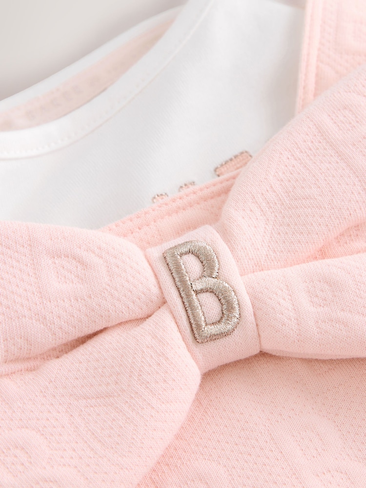 Baker by Ted Baker Pink Jacquard Bow Dungarees & T-Shirt Set - Image 9 of 9