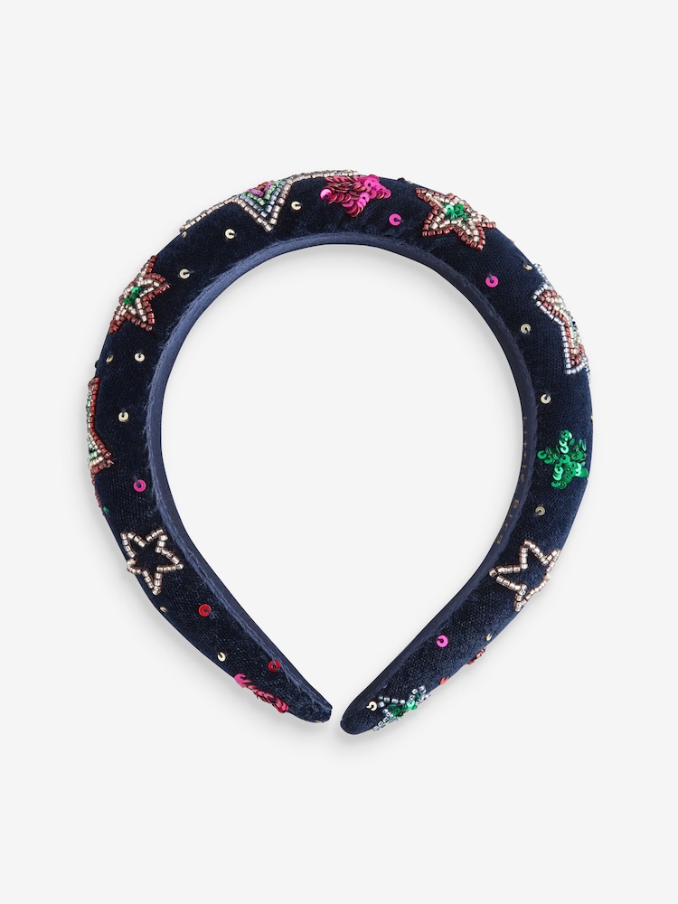 Little Bird by Jools Oliver Navy Velvet Headband With Rainbow Sequin - Image 1 of 4