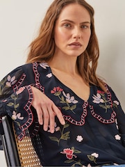 Monsoon Black Laila Sheer Embroidered Collar Blouse - Image 2 of 4