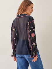 Monsoon Black Laila Sheer Embroidered Collar Blouse - Image 4 of 4