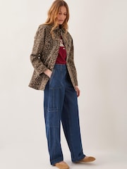 Monsoon Brown Annie Leopard Print Denim Jacket - Image 1 of 5