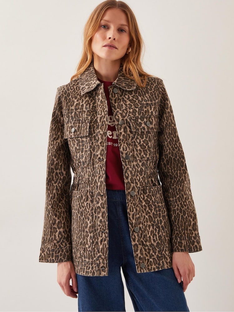 Monsoon Brown Annie Leopard Print Denim Jacket - Image 2 of 5