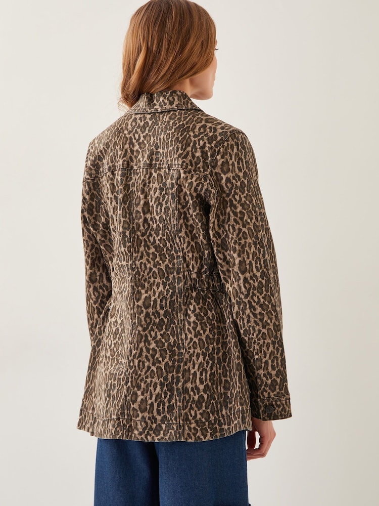 Monsoon Brown Annie Leopard Print Denim Jacket - Image 3 of 5