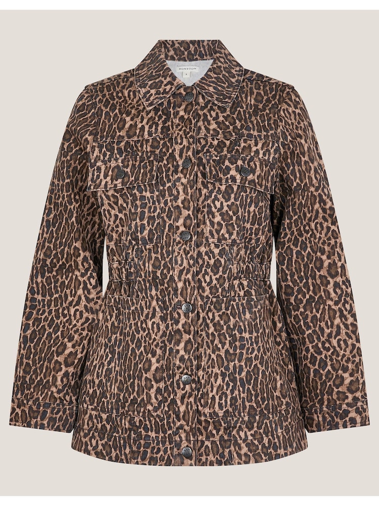 Monsoon Brown Annie Leopard Print Denim Jacket - Image 5 of 5