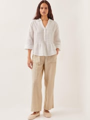 Monsoon White Elsie 100% Linen Blouse - Image 4 of 5