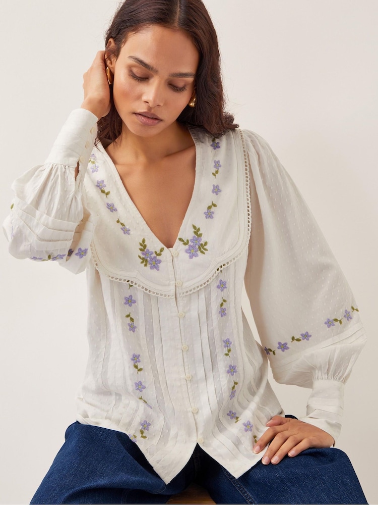Monsoon Natural Matilda Floral Embroidered Blouse - Image 1 of 4