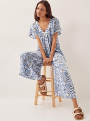 Monsoon Blue Cece Woodblock Wide Leg Jumpsuit - Image 1 of 4