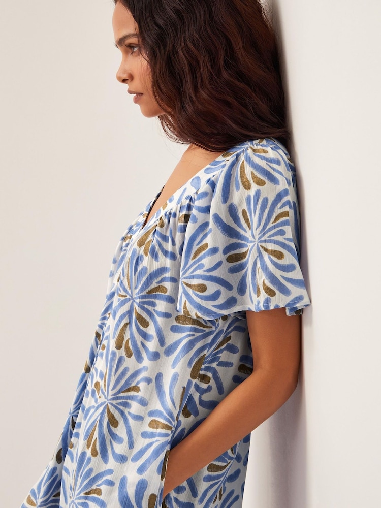 Monsoon Blue Cece Woodblock Wide Leg Jumpsuit - Image 2 of 4