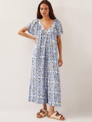 Monsoon Blue Cece Woodblock Wide Leg Jumpsuit - Image 3 of 4