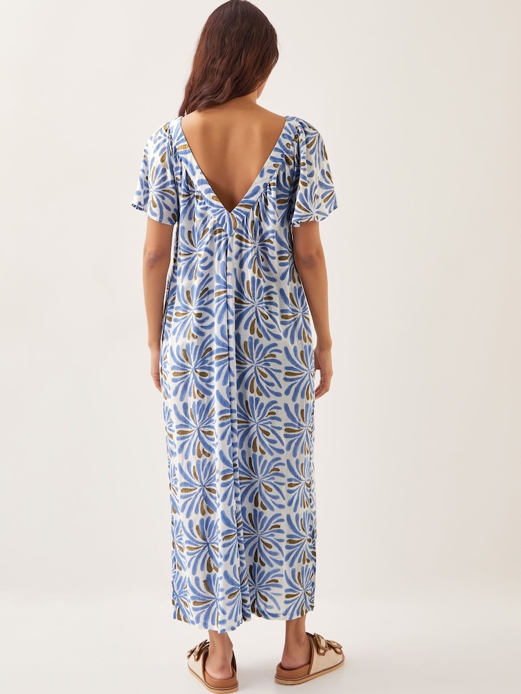 Monsoon Blue Cece Woodblock Wide Leg Jumpsuit - Image 4 of 4