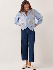 Monsoon Blue Emelie Lace Stripe 100% Cotton Shirt - Image 1 of 4