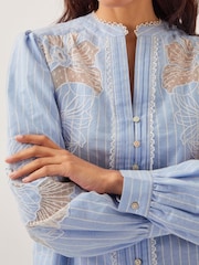 Monsoon Blue Emelie Lace Stripe 100% Cotton Shirt - Image 2 of 4