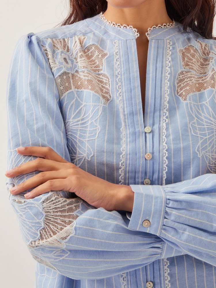 Monsoon Blue Emelie Lace Stripe 100% Cotton Shirt - Image 2 of 4
