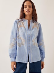Monsoon Blue Emelie Lace Stripe 100% Cotton Shirt - Image 3 of 4