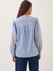 Monsoon Blue Emelie Lace Stripe 100% Cotton Shirt - Image 4 of 4