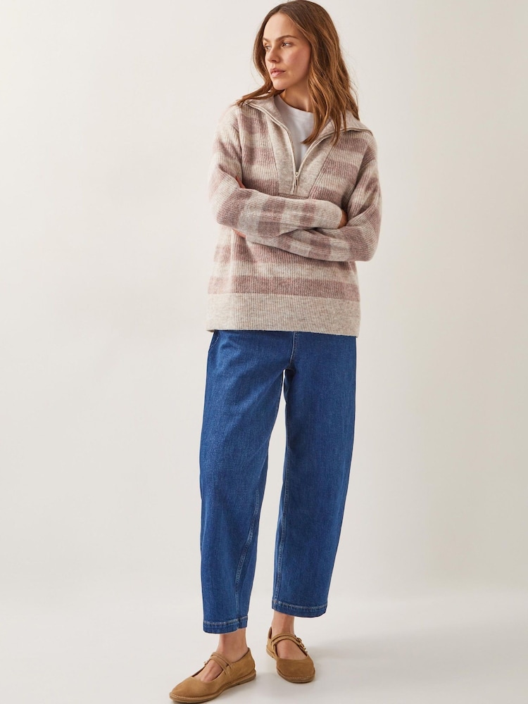 Monsoon Natural Zia Stripe Half Zip Jumper - Image 1 of 4