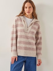 Monsoon Natural Zia Stripe Half Zip Jumper - Image 2 of 4