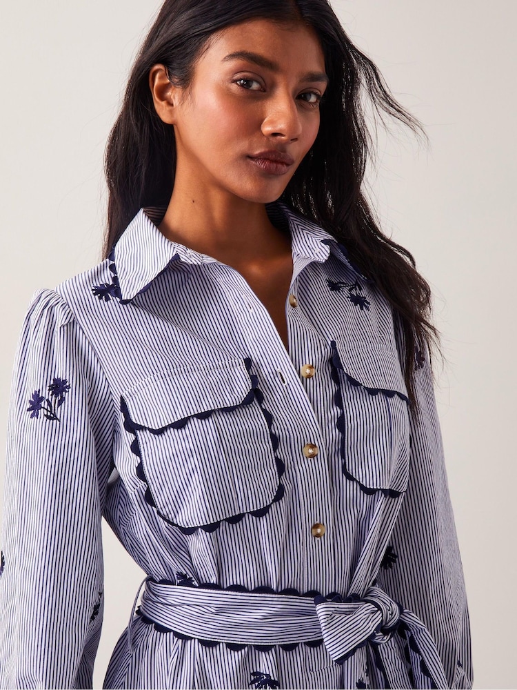 Monsoon Blue Amelia Embroidered Shirt Maxi 100% Cotton Dress - Image 2 of 4