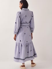 Monsoon Blue Amelia Embroidered Shirt Maxi 100% Cotton Dress - Image 3 of 4