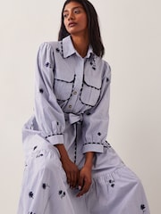 Monsoon Blue Amelia Embroidered Shirt Maxi 100% Cotton Dress - Image 4 of 4