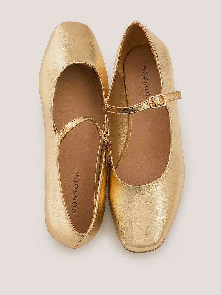 Monsoon Gold Crista Mary Jane Ballet Flats - Image 1 of 3