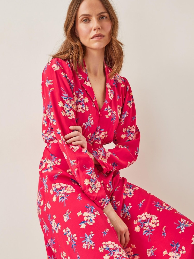 Monsoon Red Sarah Floral Print Midi Dress - Image 1 of 6