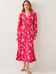 Monsoon Red Sarah Floral Print Midi Dress - Image 2 of 6