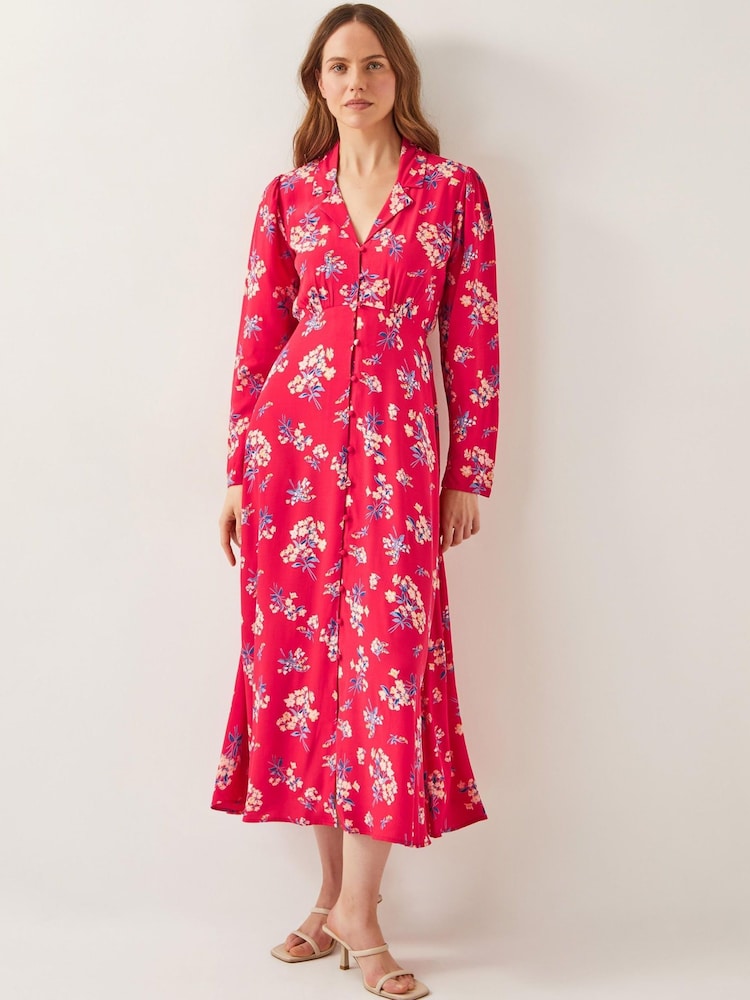 Monsoon Red Sarah Floral Print Midi Dress - Image 2 of 6
