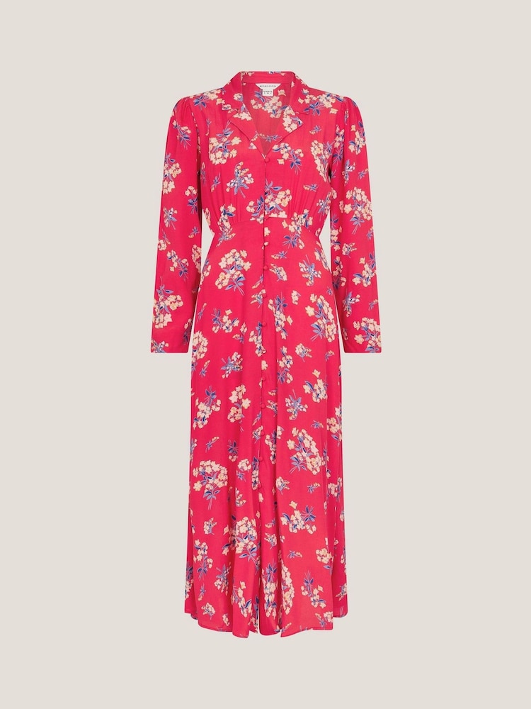 Monsoon Red Sarah Floral Print Midi Dress - Image 6 of 6