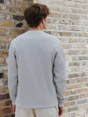 Grey Long Sleeve Grandad Collar 100% Cotton T-Shirt - Image 3 of 8