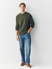 Green Long Sleeve Grandad Collar 100% Cotton T-Shirt - Image 2 of 8