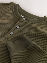 Green Long Sleeve Grandad Collar 100% Cotton T-Shirt - Image 7 of 8