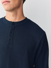 Navy Long Sleeve Grandad Collar 100% Cotton T-Shirt - Image 5 of 8