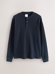 Navy Long Sleeve Grandad Collar 100% Cotton T-Shirt - Image 6 of 8